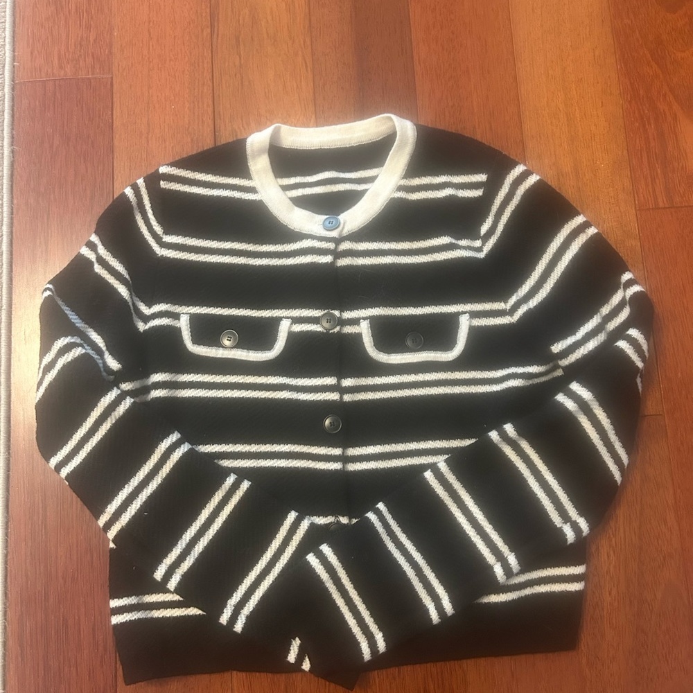 Black and White Striped Cardigan